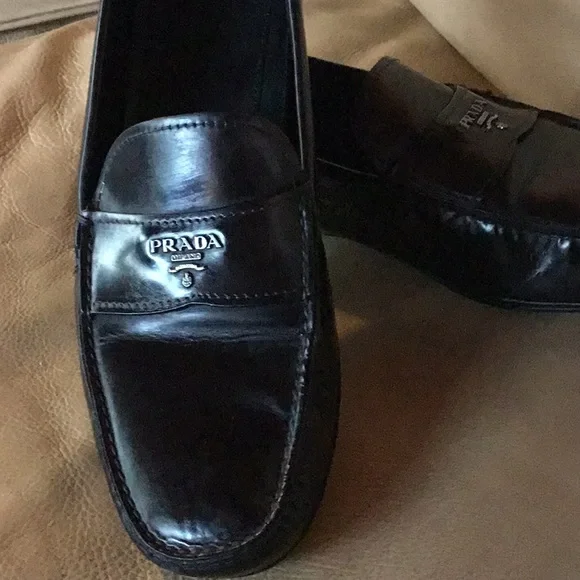 Prada Signature Loafers. size 11.5 US  (per box) Authentic Prada Loafers Chocolate Patent Leather... | Depop main image 3